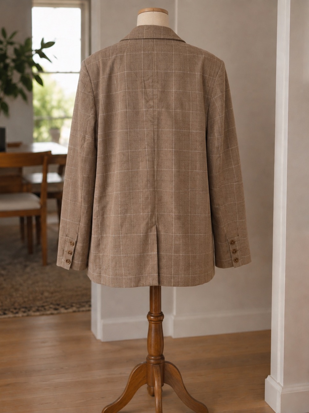 FREE PEOPLE Women’s Chocolate Plaid Oversized Boyfriend Blazer Size L NWT - Picture 5 of 9